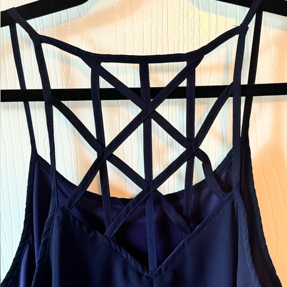 Navy Summer Shift Dress with Criss Cross Cage Back and Double Lined - Picture 3 of 3